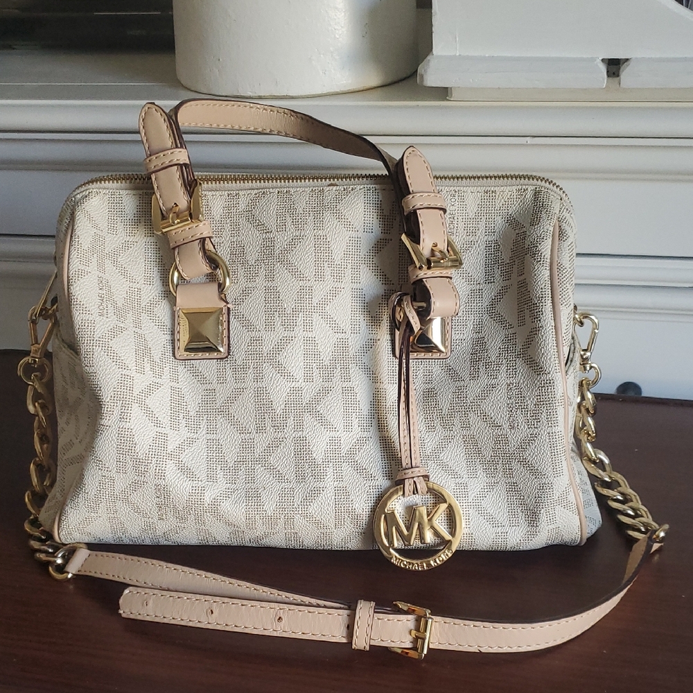 Michael Kors Beige and Gold Satchel